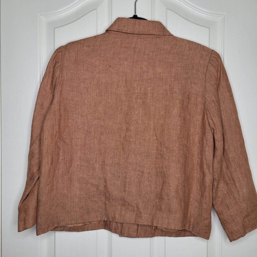Cote Femme Brown Linen Blazer Jacket Casual Women's Size 4 Made In Italy - Picture 2 of 8